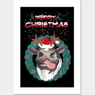 Christmas sweater cow reindeer horns and nose christmas Posters and Art